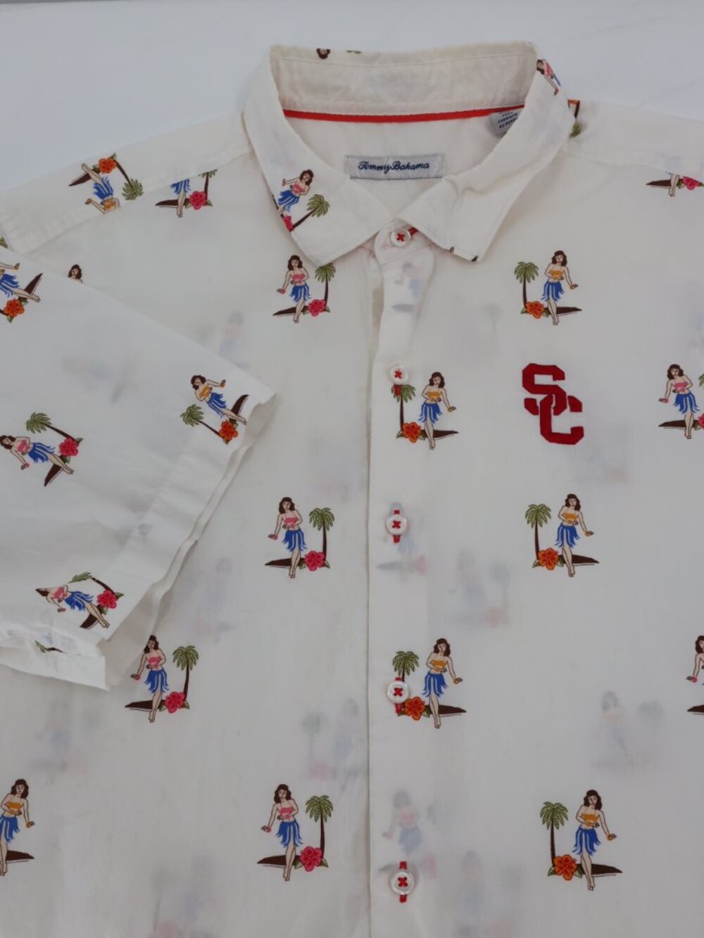 Tommy Bahama hawaiian shirt men XL Printed Hula Oasis Camp Shirt White SC cotton - Picture 14 of 14